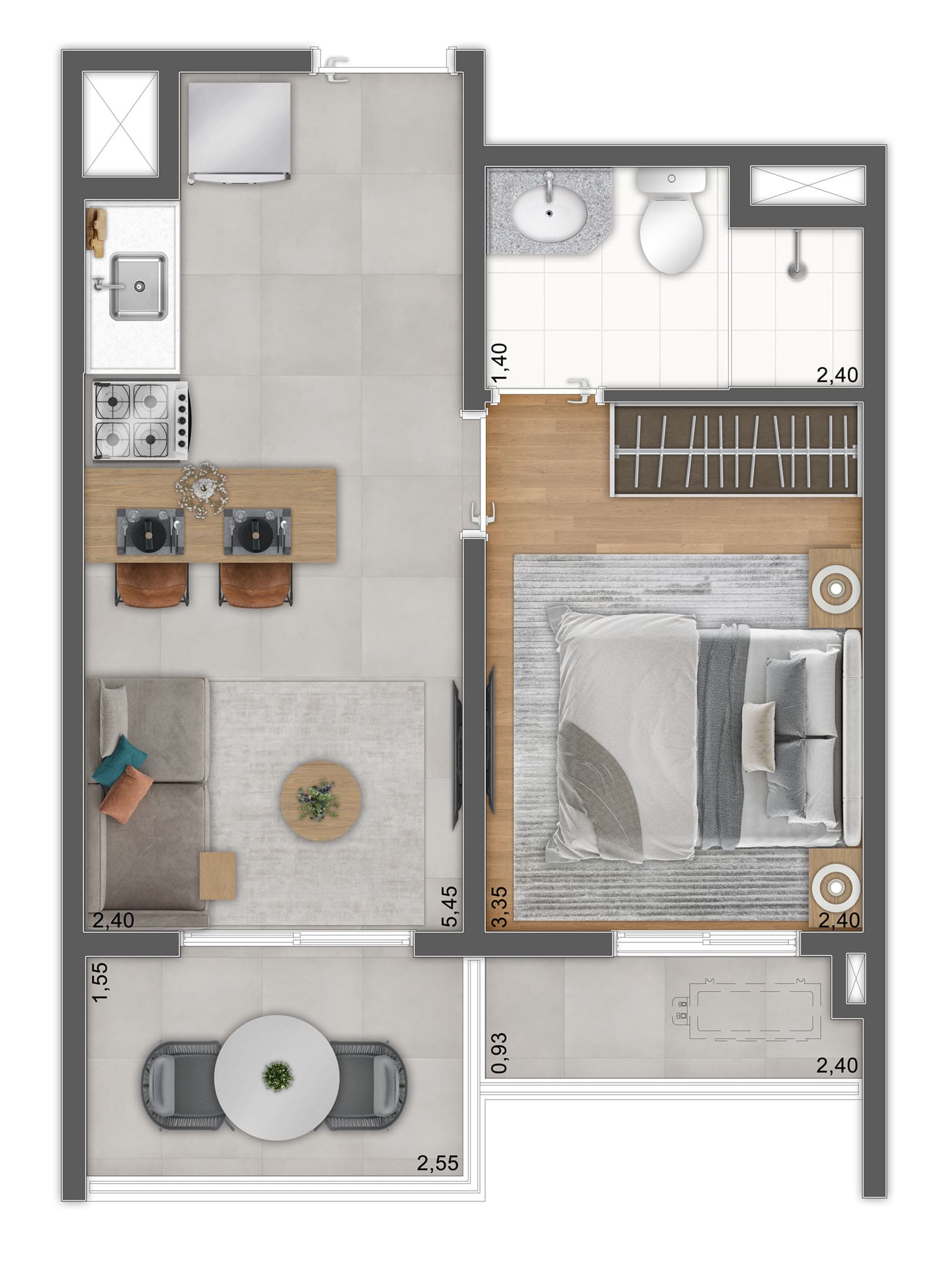 Perspectiva da Planta 1 Quarto